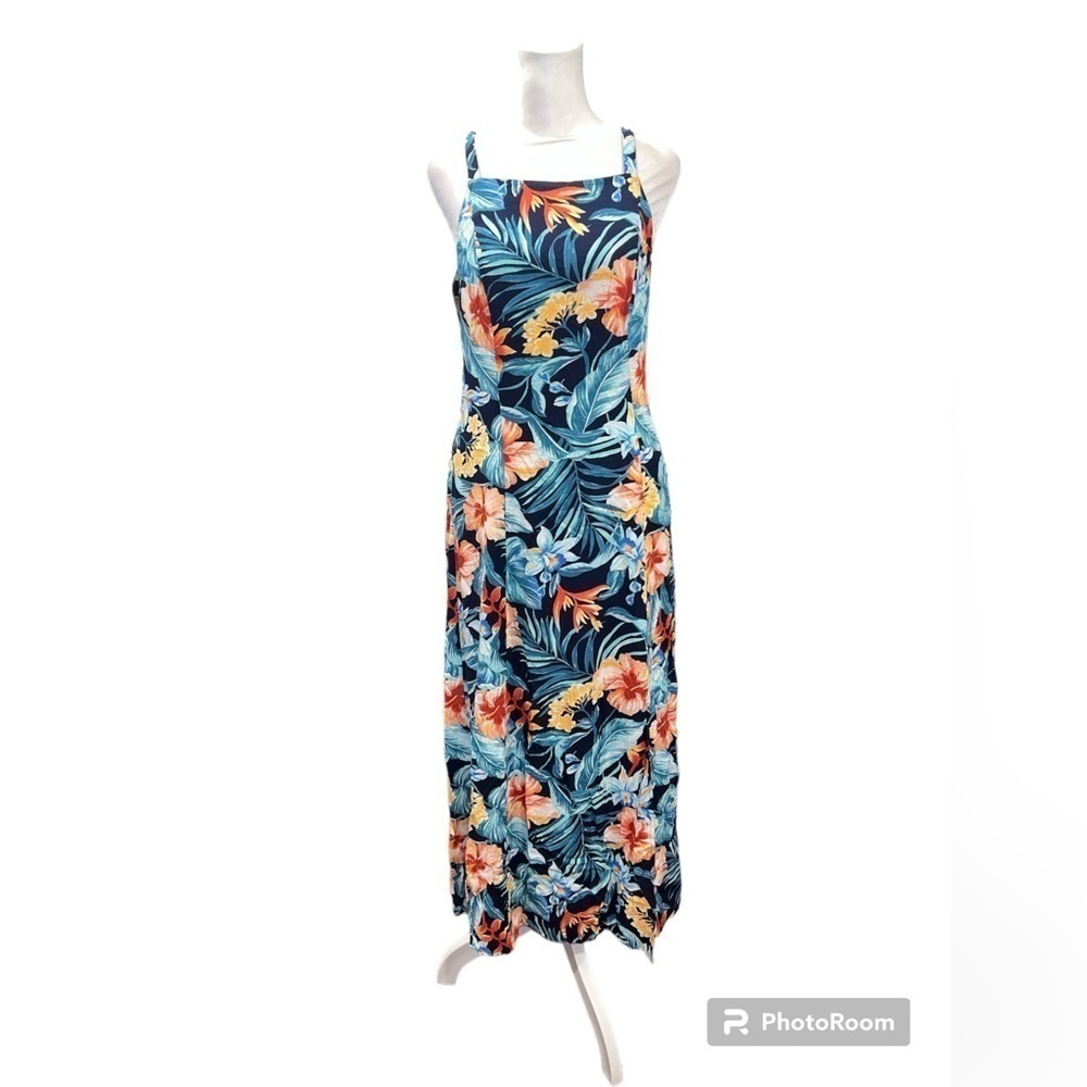 Last Chance Old Navy Women Tropical Floral Maxi Dress Blue Orange S 581873-04